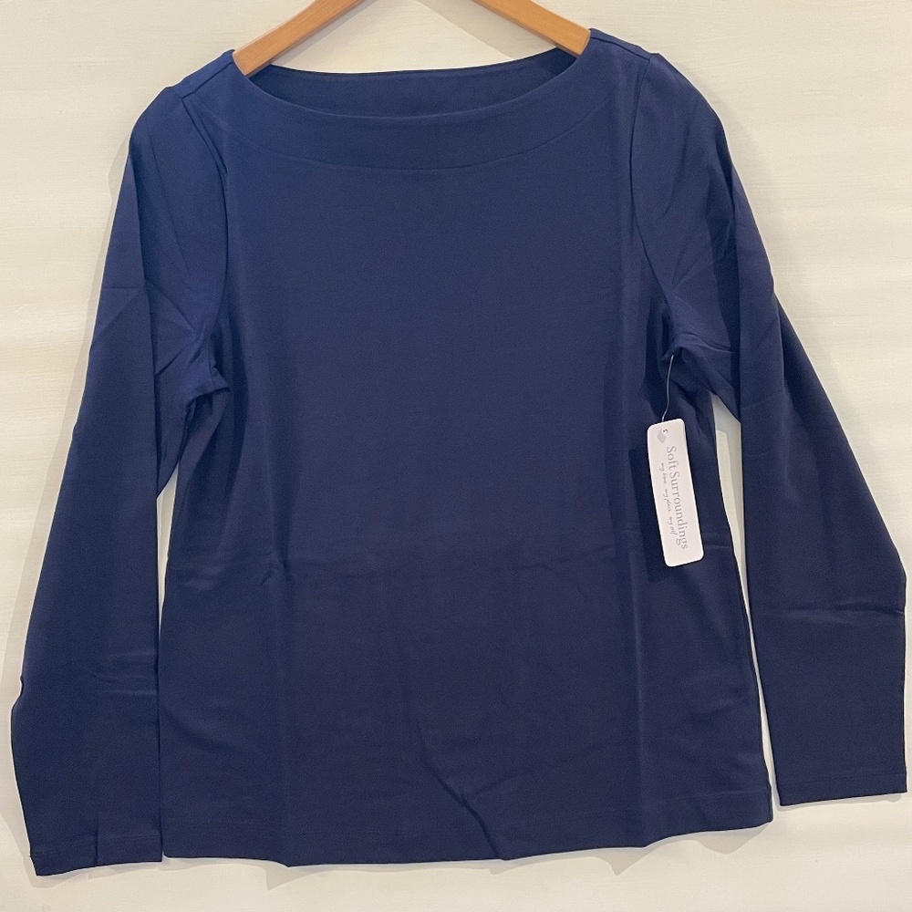 Soft Surroundings Women's Long Sleeve Tee Top Small Basic Essential Navy Classic